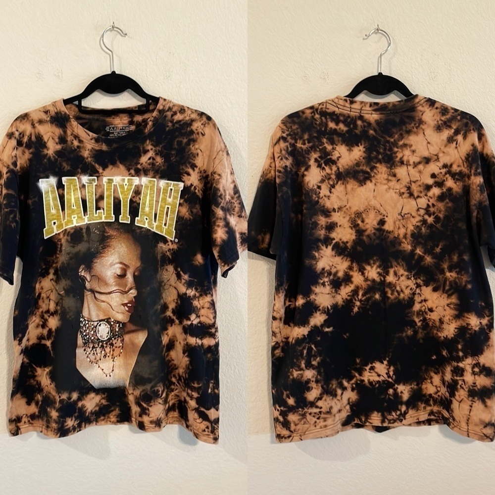 Aaliyah Women's T-Shirt Large Black & Orange Tie Dye 100% Cotton Streetwear